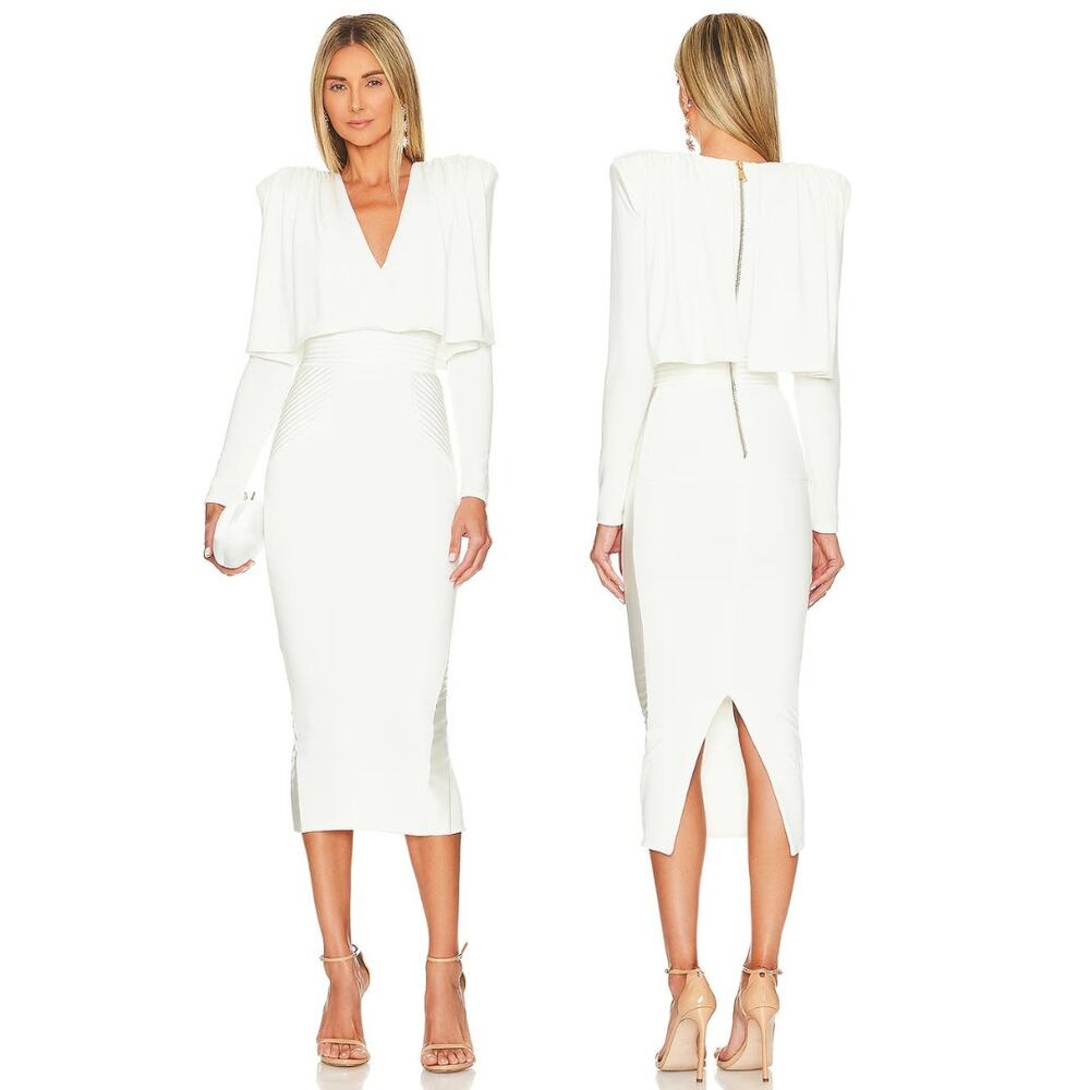 Zhivago The Will Midi Dress Draped Long Sleeve Formal Bridal Grad Party Gala 2
